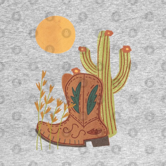 Southwest Cowboy Boots and Cactus with Full Moon by so_celia